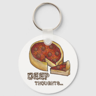 Diepe gedachte Pepperoni Deep Dish Pizza Sleutelha Sleutelhanger