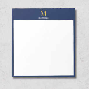 Diepe marine goud monogram gepersonaliseerde naam notitieblok