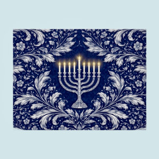 Diepe marine menorah William Morris patroon Briefkaart