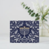 Diepe marine menorah William Morris patroon Briefkaart (Staand voorkant)