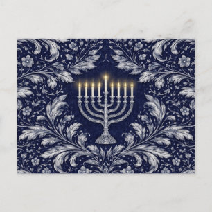 Diepe marine menorah William Morris patroon Briefkaart