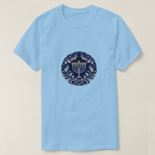 Diepe marine menorah William Morris patroon T-shirt (Design voorkant)