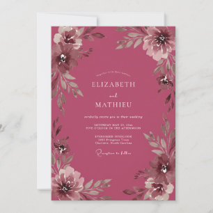 Diepe Mauve Ranunculus Eucalyptus Bruiloft Kaart