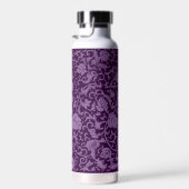 Diepe Paarse Bloemen Damast Monogram Waterfles (Rechts)