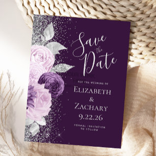 Diepe paarse lavendel zilveren glitter bloem briefkaart