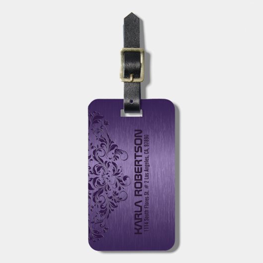 Diepe Paarse metallische en Paarse kant Bagagelabel (Voorkant verticaal)