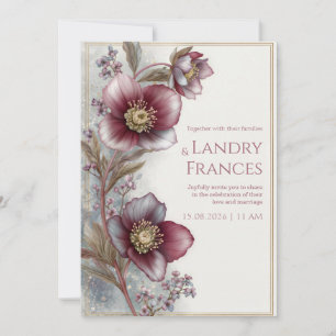 Diepe Plum Hellebore Gouden Glitter Frame Trouwdag Kaart