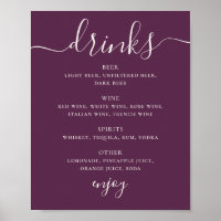 Diepe pruim elegante script bruiloft drankjes bar