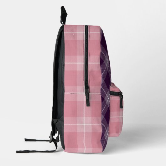 Diepe pruim en zacht roze Plaid gepersonaliseerd Bedrukte Rugzak (Links)
