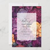 Diepe pruim met goudsbloem bloemenbruiloft kaart (Voorkant)