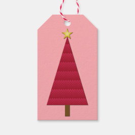 Diepe rode dampkast moderne kerstboom cadeaulabel