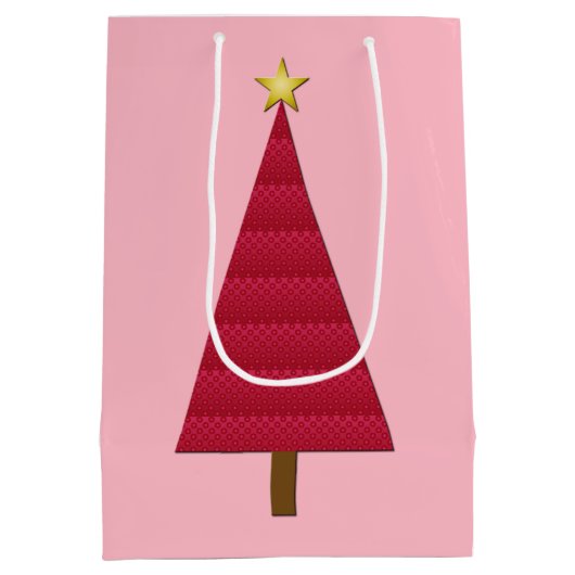 Diepe rode dampkast moderne kerstboom medium cadeauzakje (Achterkant)