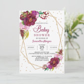 Diepe rode maroon heldere roze goudboho baby showe kaart (Staand voorkant)