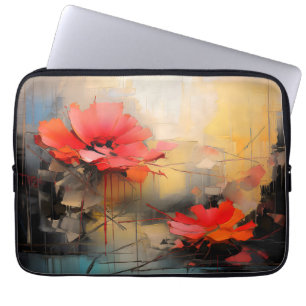 Diepe Rode Stilte – Abstracte Klaprozen in Stedeli Laptop Sleeve