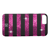 Diepe roze glitter en zwarte strepen | Monogram Case-Mate iPhone Case (Achterkant (Horizontaal))
