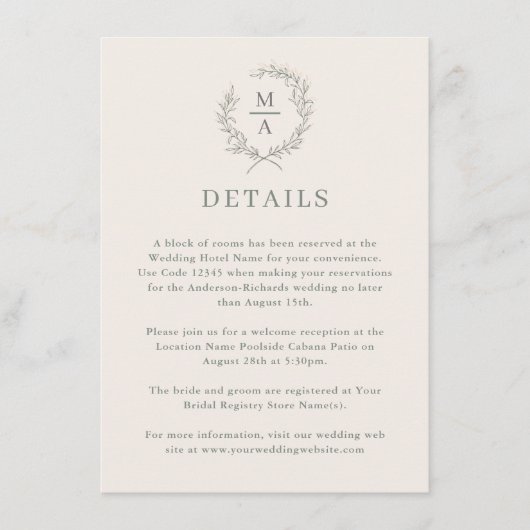 Diepe sep Simple Elegant Monogram - Gegevens Informatiekaartje (Voorkant)