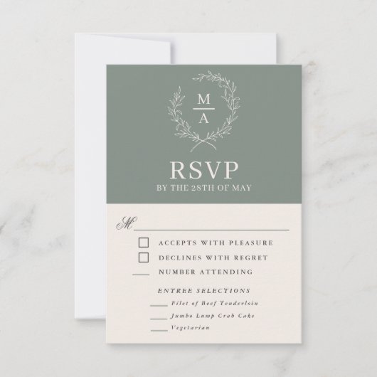 Diepe sep Simple Elegant Monogram RSVP met maaltij (Voorkant)