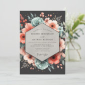 Diepe Teal Bloemrijke Elegantie Trouwdag Kaart (Staand voorkant)