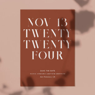 Diepe Terracotta Bruiloft   Minimalistische Modern Save The Date