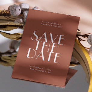Diepe Terracotta Moderne Bruiloft Aardse Foto & Save The Date