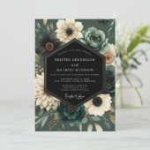 Diepe Turquoise Bloemrijke Weelderige Huwelijk Kaart (Staand voorkant)