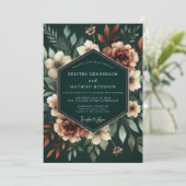 Diepe Turquoise Botanische Bruiloftsbloem Kaart (Staand voorkant)
