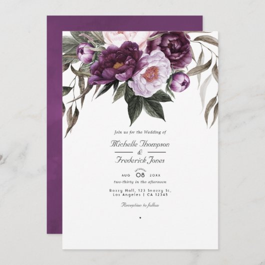 Diepe Velvet Floral QR Code RSVP Weddenschap Kaart (Voorkant / Achterkant)