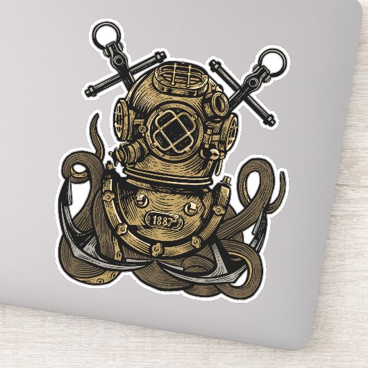 Diepe Zee Diver Octopus Crossed Anchors Sticker (Detail)