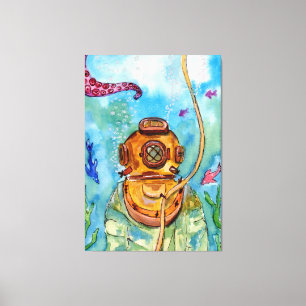 Diepe Zee duiker onderwater Canvas Afdruk
