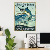 Diepe Zee Vist Charters, geeft tekst uit Poster (Thuiskantoor)