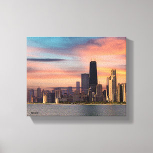 Diepe Zonsondergang Chicago Canvas Afdruk