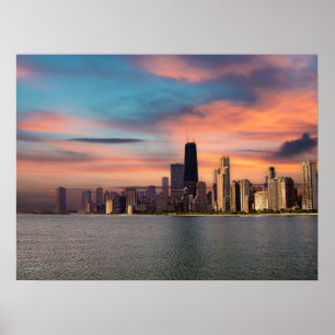 Diepe Zonsondergang Chicago Print Poster Papier (M