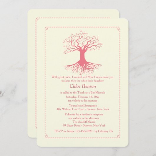 Diepgewortelde bat mitswa uitnodiging (Voorkant / Achterkant)