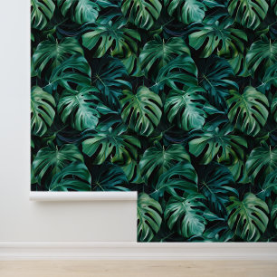Diepgroen oerwoud monstera verlaat exotische flora behang
