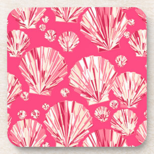 Diepkoraal en Pastel Roze Zeeschalen Bier Onderzetter