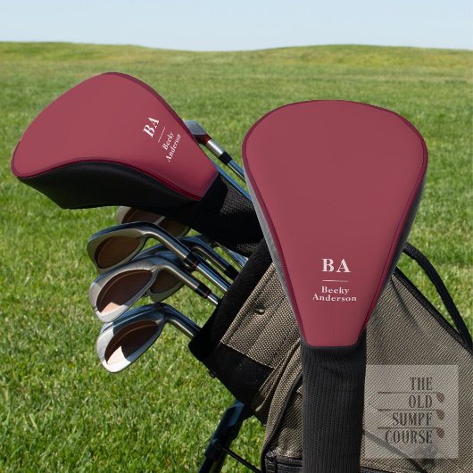 Dieprood Effen Kleur Wit Initialen & Naam Golfheadcover