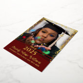 Dieprood Gouden Confetti Folie Afstudeer Uitnodigi Folie Uitnodiging (Gedraaid)