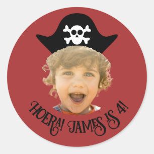Dieprood Piraten Foto Sticker – Eigen Naam -
