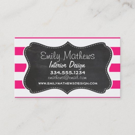 Dieproze horizontale strepen; krijtbordlook visitekaartje (Voorkant)