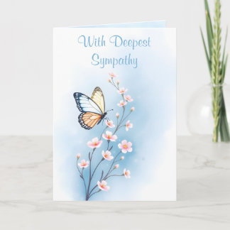 Diepste sympathie Blue Waterverf Flower Butterfly Kaart