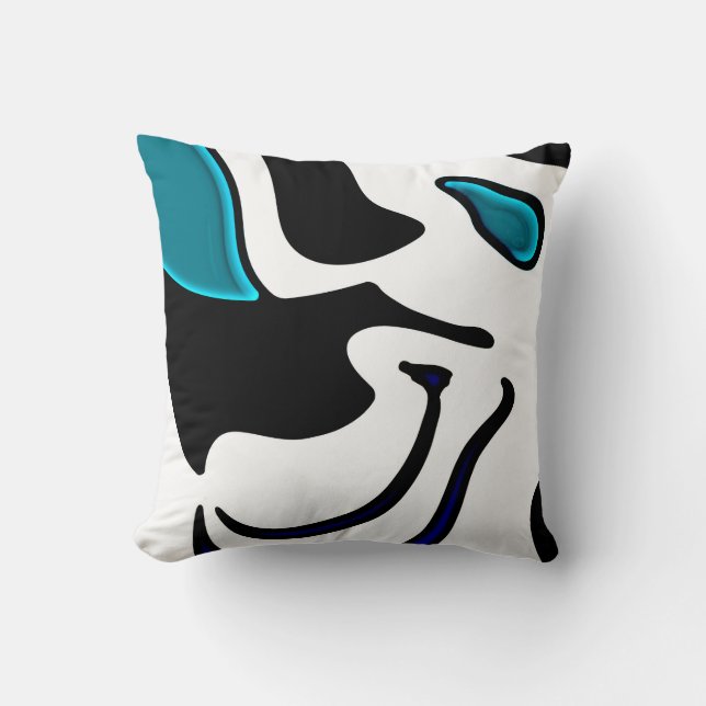 Dieptelading: Abstract Zwart, Wit & Blauw Kussen (Voorkant)