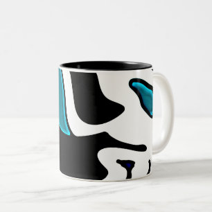 Dieptelading: Abstract Zwart, Wit & Blauw Tweekleurige Koffiemok