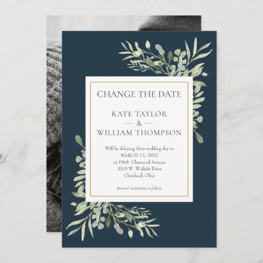 Diepzee Blauw Wijzig de Datum Foto Bruiloft Save The Date (Voorkant / Achterkant)