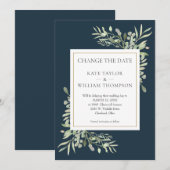 Diepzee Blauw Wijzig de datum Groene bruiloft Save The Date (Voorkant / Achterkant)