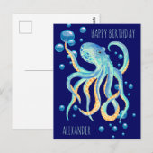 Diepzee Octopus Blauwe Bubbel Marine Verjaardag Briefkaart (Voorkant / Achterkant)