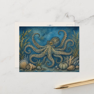 Diepzee Octopus Briefkaart Aquarel Geïnspireerd