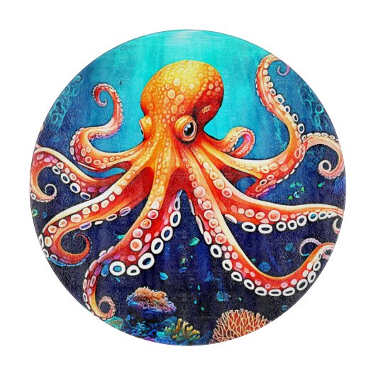 Diepzee Octopus Gloeiend Ontwerp Snijplank (Voorkant)