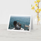 Diepzee Vissersavontuur – Visser Trekt Foto Kaart (Gele Bloem)