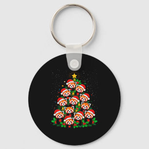 Dier Kerstboom Kerstman Hoed Rode Panda Kerstmis Sleutelhanger