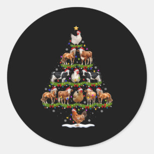 Dier Kerstboom Lichtjes Kip Koe Geit Boerderij Ronde Sticker